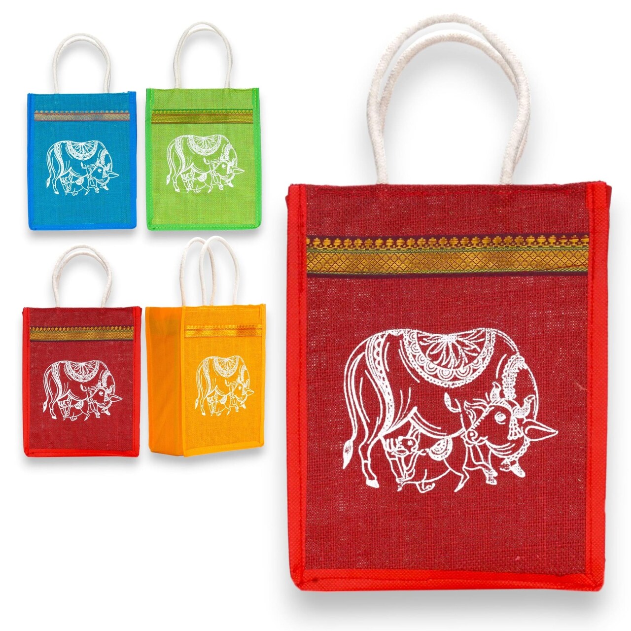 Cow Print Jute Bag Burlap Gift Bags Eco-friendly Reusable Tote Bag Indian Wedding Favor Puja Return Gifts